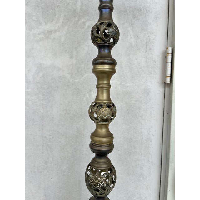 1970s Solid Brass Openwork Floor Pricket Candlestick For Sale In West Palm - Image 6 of 6