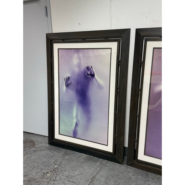 Violet Contemporary Male + Female Blurred Figural Prints, Framed, Pair For Sale - Image 8 of 12