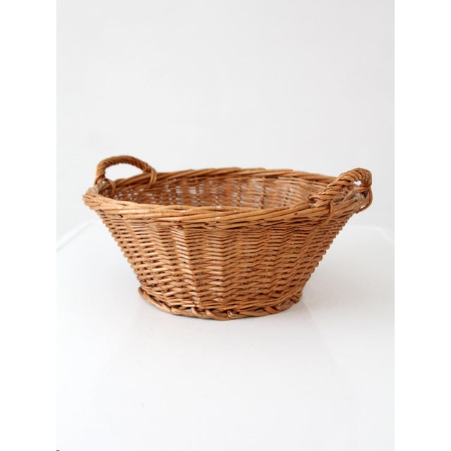 Wood Vintage Wicker Gathering Basket With Handles For Sale - Image 7 of 13