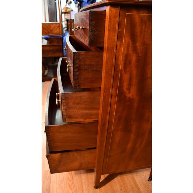 1900s English Hepplewhite Mahogany Inlaid Low & High Dressers With Mirrors Chests of Drawers For Sale - Image 15 of 18