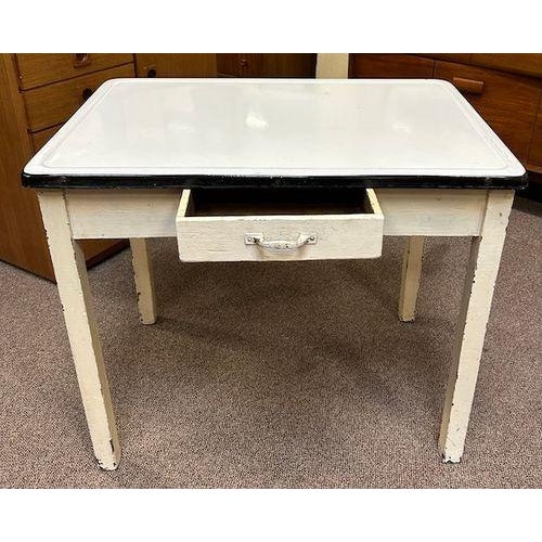 Vintage Enamel Top Table W/ Drawer c.1930 | Chairish