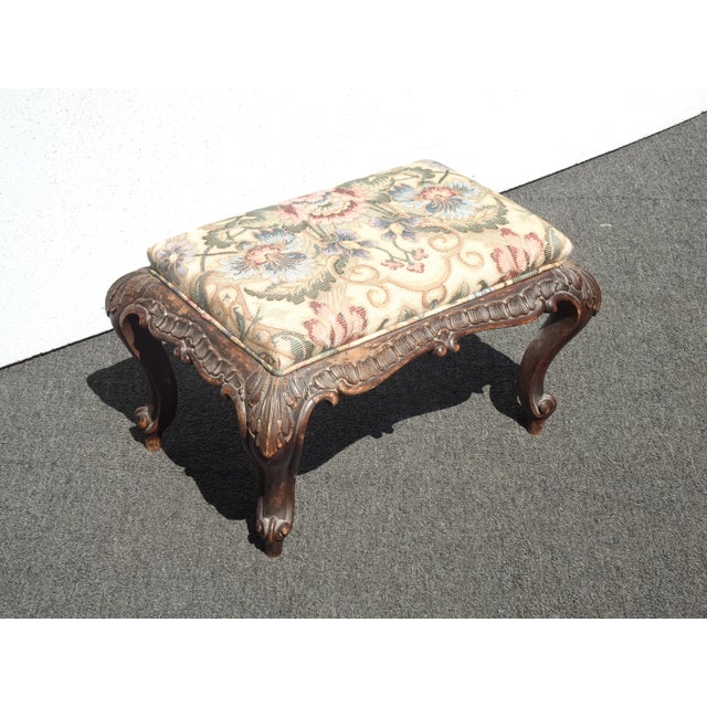 Wood Antique French Louis XVI Ornately Carved Footstool Bench For Sale - Image 7 of 12