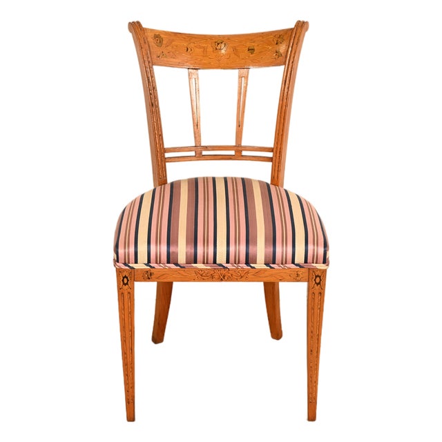 Antique Italian Regency Fruitwood Inlaid Marquetry Side Chair or Dining Chair For Sale