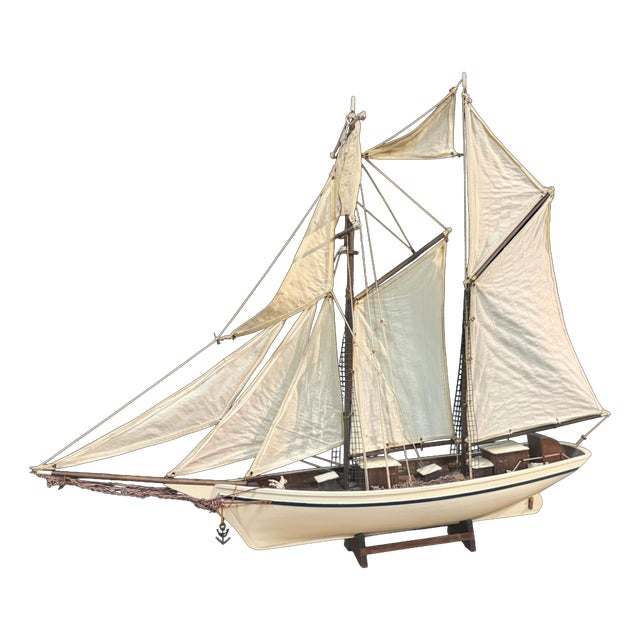 Model Sailboat in Wood and Fabric, 1960s For Sale