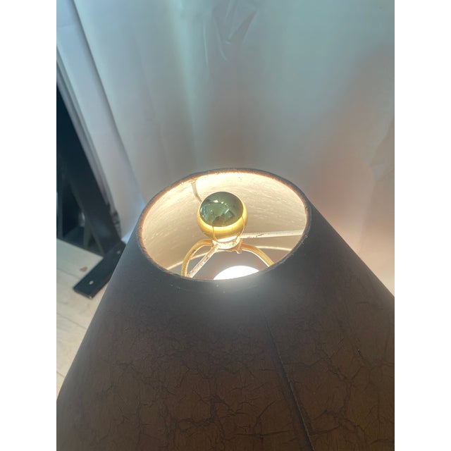 Hollywood Regency Vintage Swirl Ribbed Crackle Glaze Table Lamp With Dark Wooden Base & Custom Dark Brown Shade For Sale - Image 3 of 8