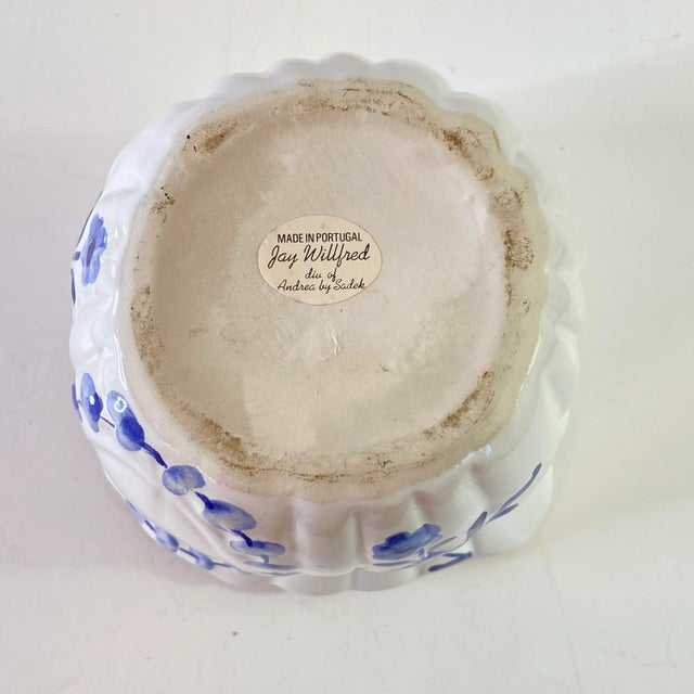 1990s Jay Wilfred for Andrea by Sadek Petite Blue & White Portuguese Fluted Porcelain Cachepot For Sale In Richmond - Image 6 of 11