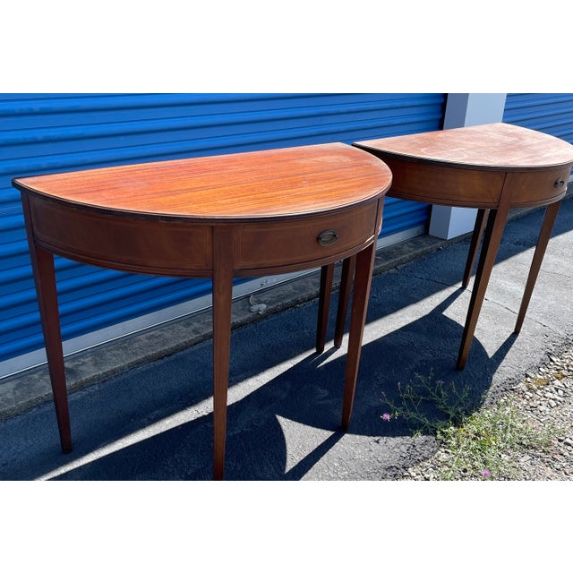 1940s Pair of Williams Smith Demi Lune One Drawer Tables For Sale - Image 4 of 9