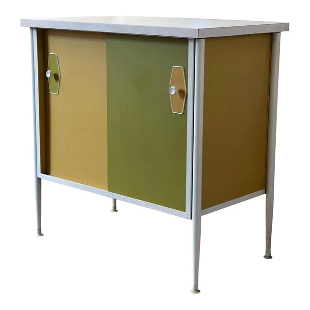 1970s Vintage Mid Century Modern Record Cabinet Removable Shelf Steel Framed George Nelson in Style Of For Sale