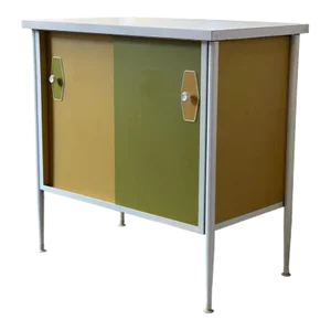 1970s Vintage Mid Century Modern Record Cabinet Removable Shelf Steel Framed George Nelson in Style Of