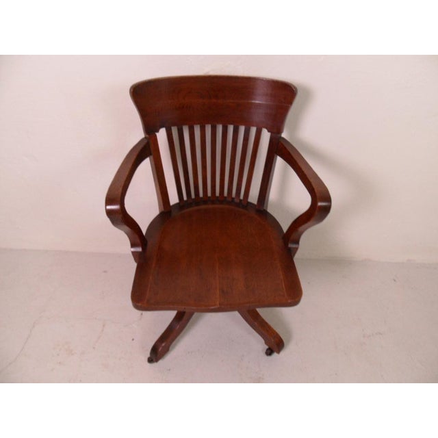 Antique Oak Revolving Office Armchair, 1890s For Sale - Image 3 of 11