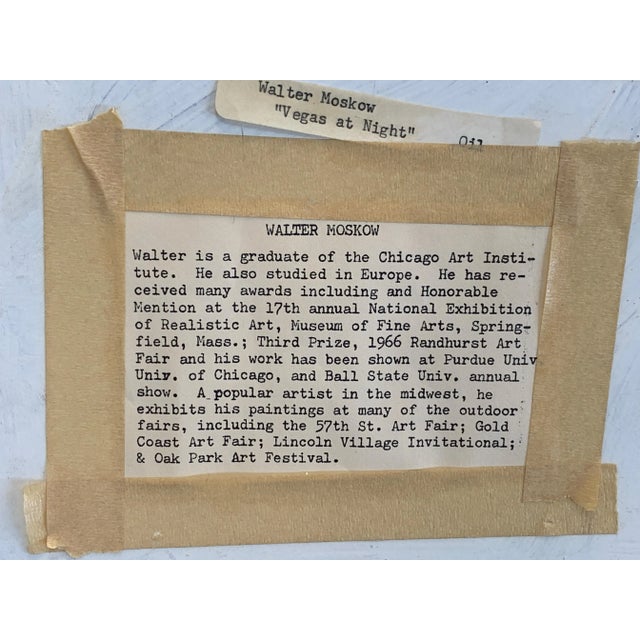 Mid-Century Modern Illinois Artist Walter Moskow Nude "Vegas at Night" Oil on Board For Sale - Image 3 of 12