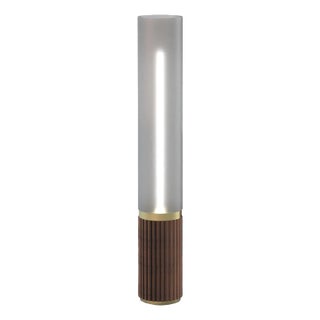 Tambo Cylindro Accent Table Lamp - Dark Walnut, Weathered Brass, Frosted Acrylic, Dimmer Switch, 29" For Sale