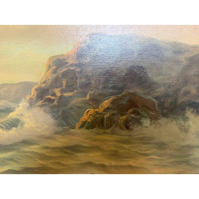 Large Vintage Coastal Seascape Oil Painting Signed Pierro Ocean Waves Framed For Sale - Image 9 of 12