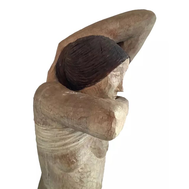 Wood 1970s Pierre Merlier Standing Nude, Wood Carved Large Scupture For Sale - Image 7 of 7