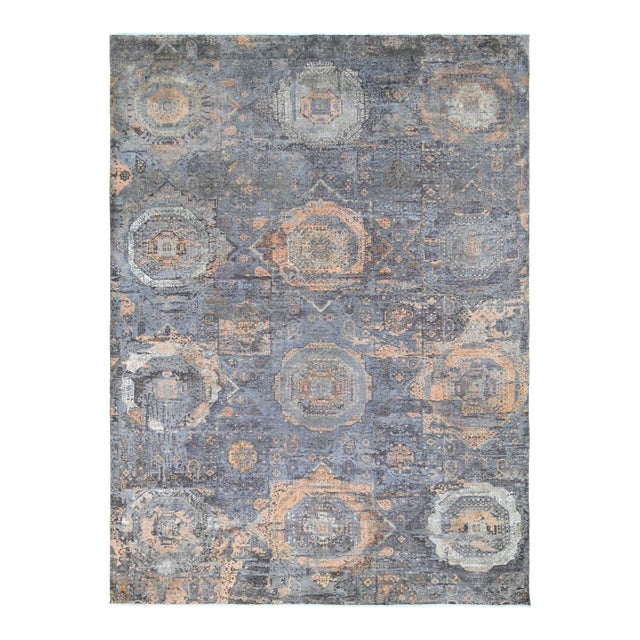 Hand Knotted Borderless Wool & Silk Rug. 08'11" X 11'11" For Sale