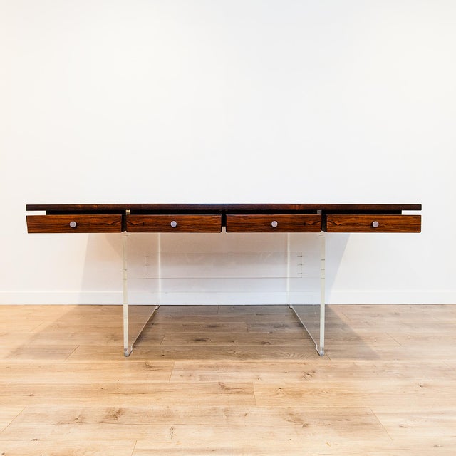 1960s Danish Modern Rosewood & Lucite Executive Desk Attributed to Poul Norreklit for Sigurd Hansen For Sale - Image 18 of 18