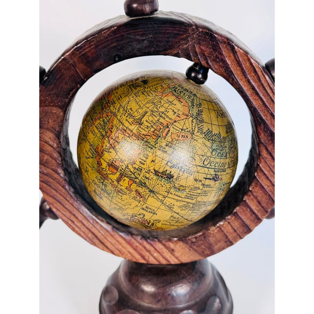 Nautical Vintage 1970s Desktop Nautical Globe Ship's Wheel For Sale - Image 3 of 7
