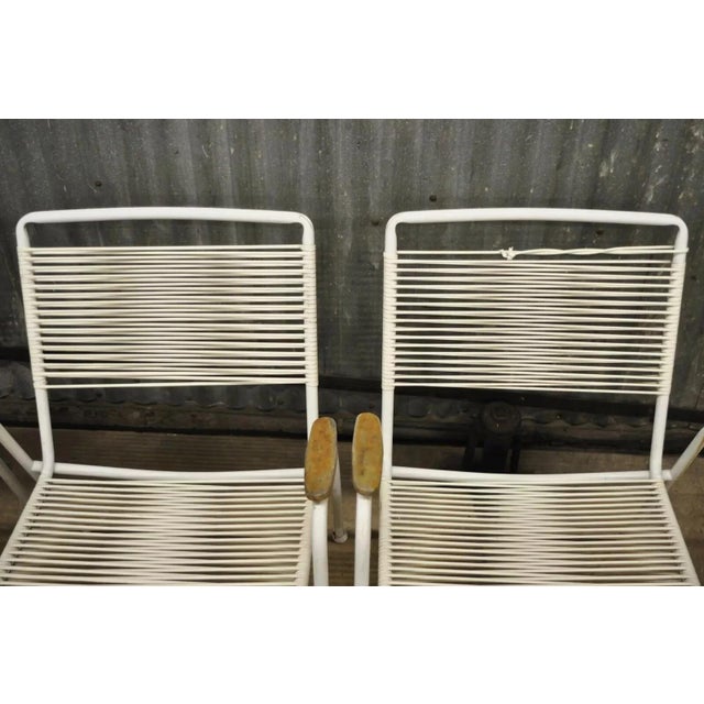 Wood Mid 20th Century Vintage Mid Century Modern Aluminum Vinyl Rope Cord Pool Arm Chairs - Set of 4 For Sale - Image 7 of 12