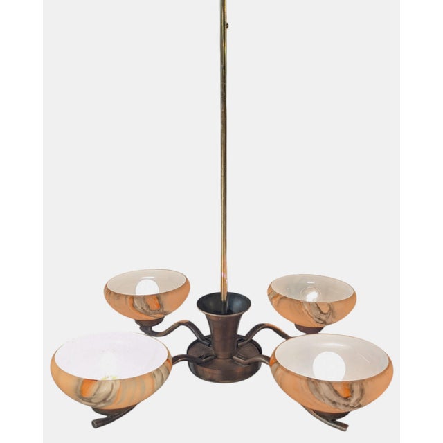 Metal 4-Arm Pendant Light by Paavo Tynell for Oy Taito, 1940s For Sale - Image 7 of 18