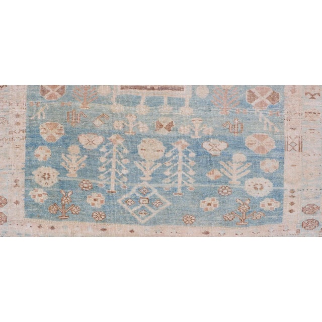 Cream Persian Kurdish Antique Rug With Tribal Design in Light Blue, Teal, and Cream For Sale - Image 8 of 11
