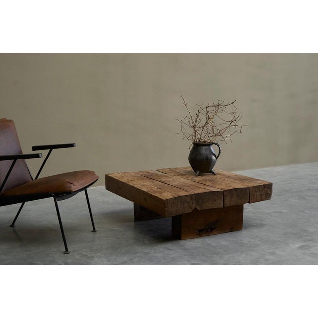 Square Wabi Sabi Style Coffee Table in Oak, 1940s For Sale - Image 3 of 18