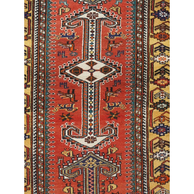 1950s Vintage Red Qashgai Pictorial Hand Woven Runner Rug 3'3 X 12'2 For Sale - Image 5 of 11