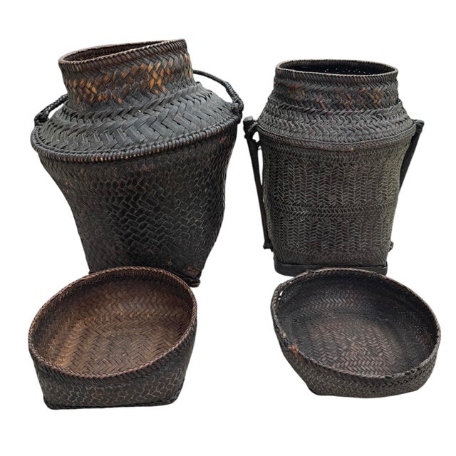 A beautiful and authentic pair of vintage Ifugao rice baskets, complete with a tightly fitting lids. These impressive...