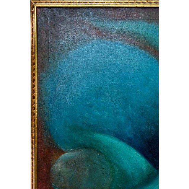 Mid-century Abstract Oil Painting with Sinuous Organic Forms Offered for sale is a Mid-century Modern abstract oil...