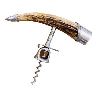 Antique Sterling Silver and Deer Antler Yacht Club Trophy Corkscrew For Sale