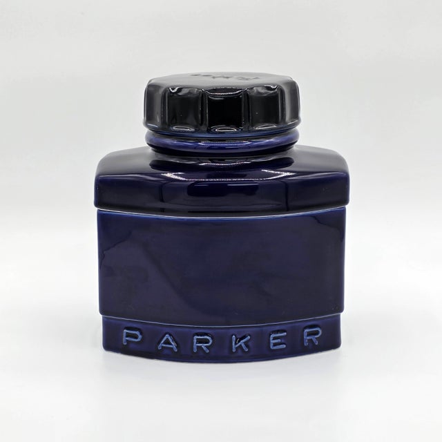 English 1982 Parker Quink Royal Blue Ceramic Advertising Display Jar For Sale - Image 3 of 10