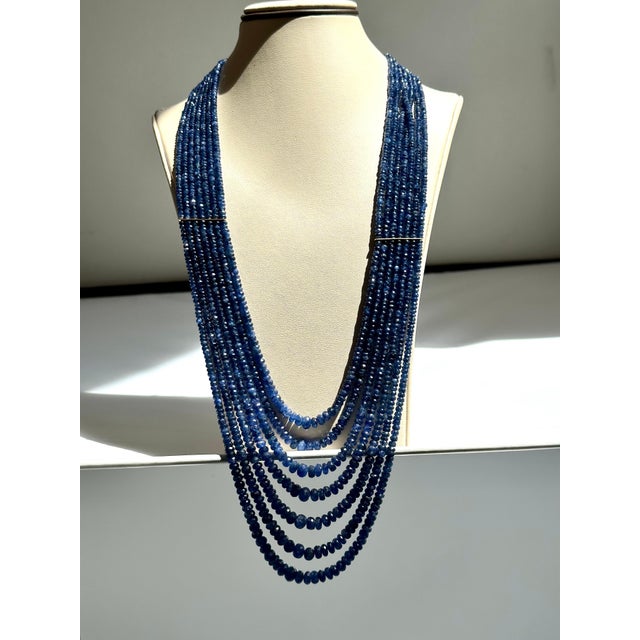 760 Carat Natural Sapphire Bead Seven Strand Necklace 14K Gold With Spacer 28" For Sale - Image 12 of 18