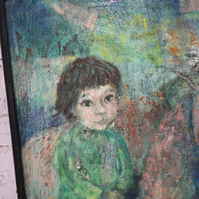 Wood Vintage Impressionist Painting of Children on Horseback by Brooks Woollcott Powell For Sale - Image 7 of 13