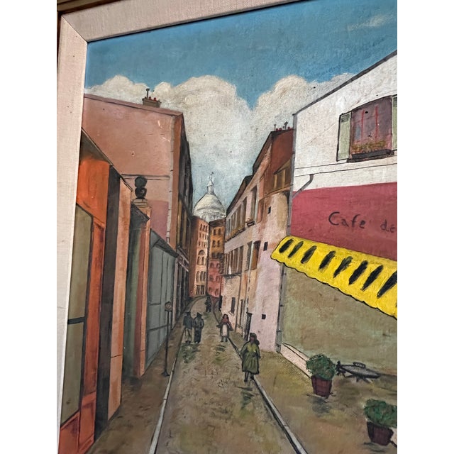 Vintage Mid Century Modern Canvas Oil Painting Framed Impressionist Street Scene Wall Art 1961 For Sale - Image 9 of 11
