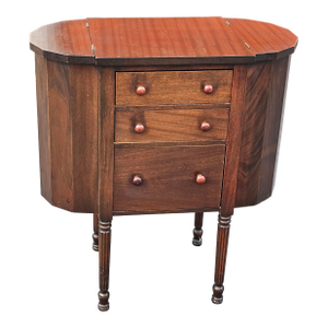 Early 20th C. Martha Washington Walnut and Mahogany Sewing Cabinet Side Table