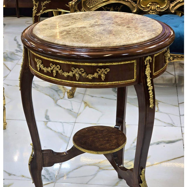 Baroque Accent Table With Marble Top & Ornate Gold Details For Sale - Image 4 of 4