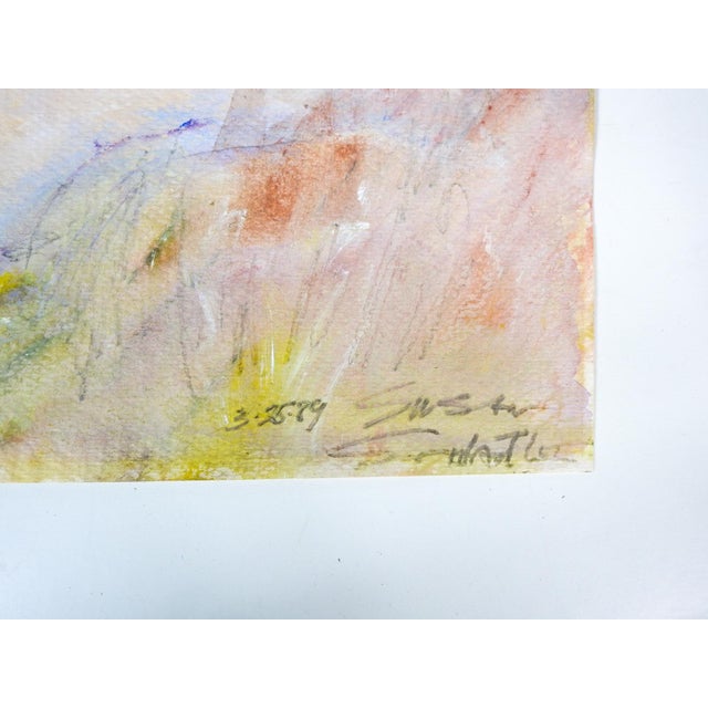 1989 watercolor on paper abstract seascape with sailboat. Signed illegibly and dated lower right corner. Unframed.
