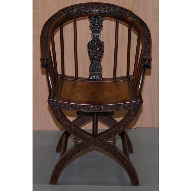 Set of Anglo Chinese Hand Carved Savonarola Armchairs, 1900s For Sale - Image 14 of 18