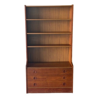 Vintage Danish Teak Display Bookcase With 3 Drawers – Mid Century Modern Storage Cabinet For Sale