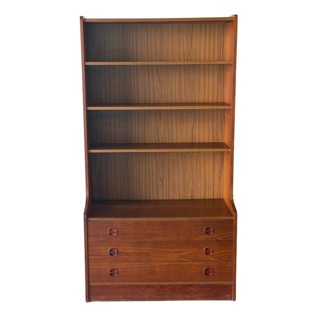 Vintage Danish Teak Display Bookcase With 3 Drawers – Mid Century Modern Storage Cabinet For Sale