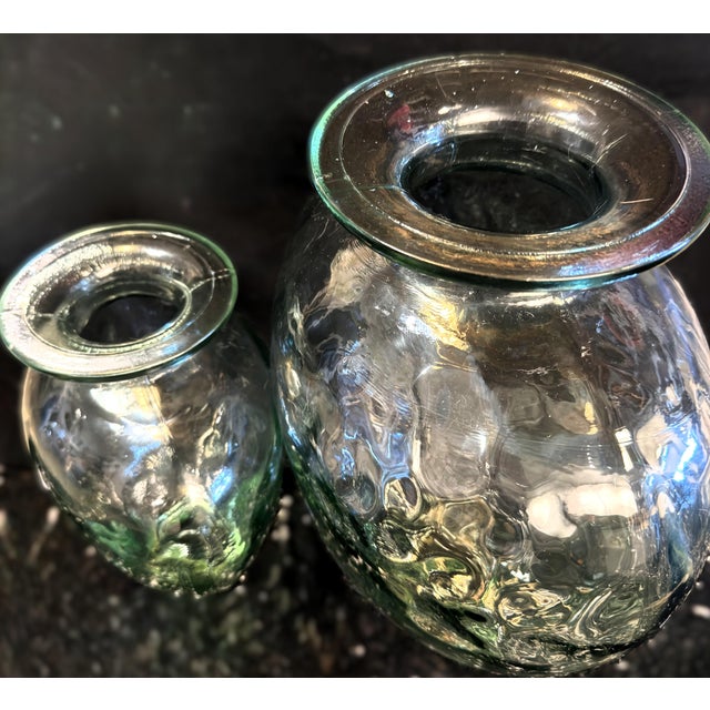 Vintage Statement Hand-Blown Recycled Glass Dimpled Vessels Spain - Pair (14.25" / 11.5") For Sale - Image 12 of 18