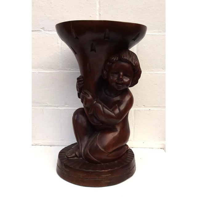 Carved Wooden Plant Stand in Teak, 1970s, in Good conditions. Designed 1970 to 1979