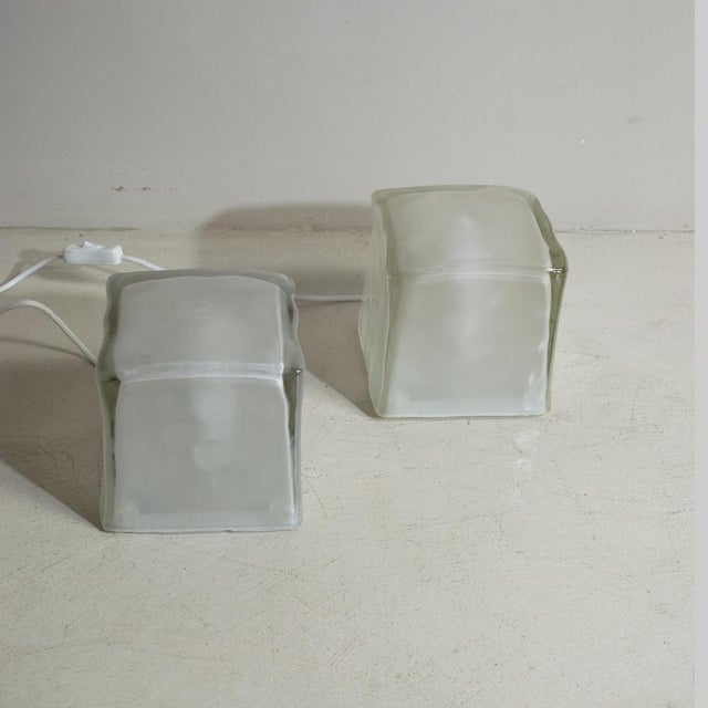 Glass Cube-Shaped Table Lamp in Satin Glass, 1970s For Sale - Image 7 of 7