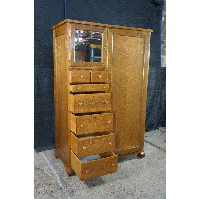 Antique American Empire Style Quartersawn Oak Chifferobe Wardrobe Dresser Closet For Sale - Image 9 of 18