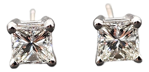 1.00 Ct Princess Cut Diamond Studs, Pair