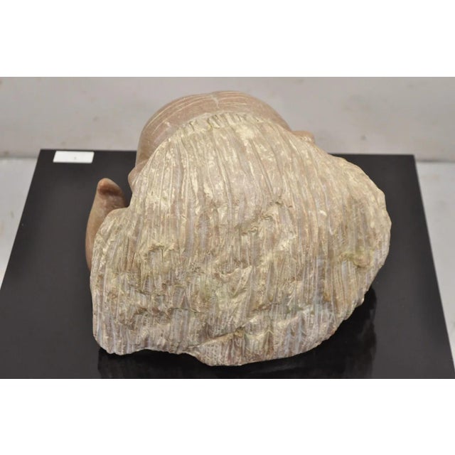 Late 20th Century Sheryl C. Benjamin "Musk Ox" Carved Raspberry Alabaster Stone Table Sculpture For Sale - Image 9 of 11