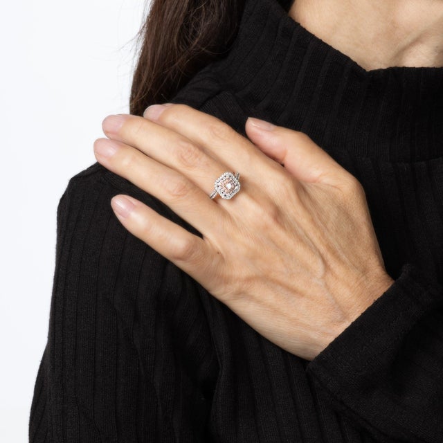 Pink Diamond Ring Sz 7 Estate 14k White Gold Square Halo Fine Colored Jewelry For Sale In Los Angeles - Image 6 of 7