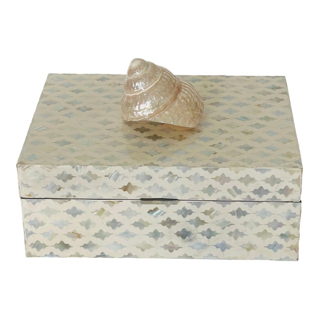 1960s Large Mother of Pearl Inlaid Box With Sea Shell For Sale