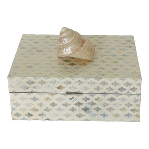 1960s Large Mother of Pearl Inlaid Box With Sea Shell