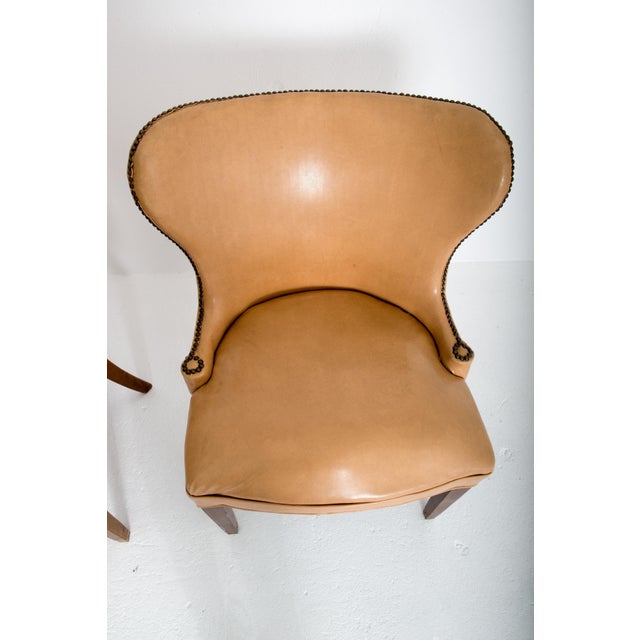Pair of Grosfeld House Beige Faux Leather Club Chairs For Sale In New York - Image 6 of 12