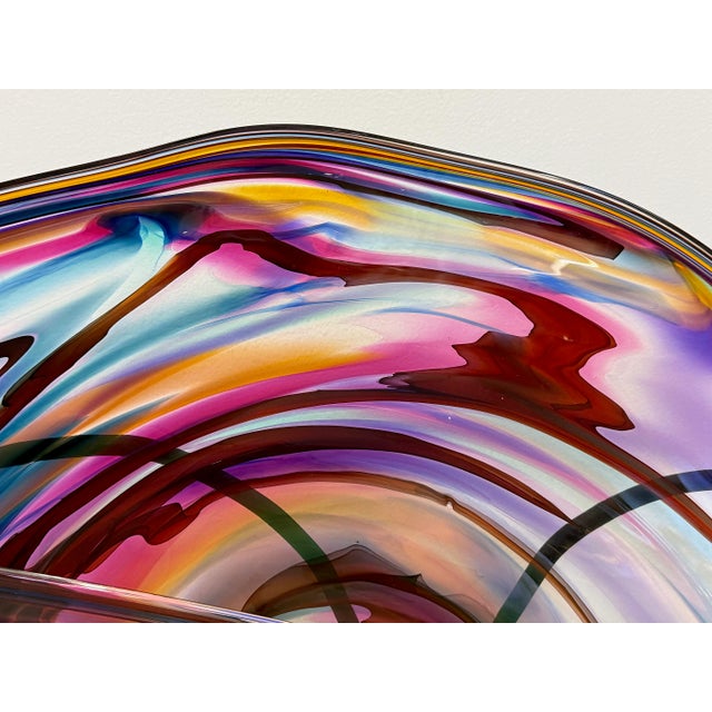 Blue Huge David Goldhagen Studio Blown Art Glass Vessel, Custom Iron Stand, American For Sale - Image 8 of 11